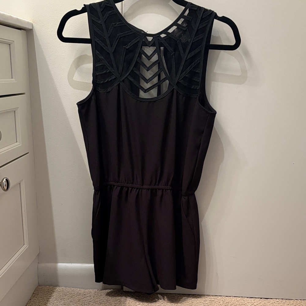 Black Sleeveless Romper with Sheer Back Detail